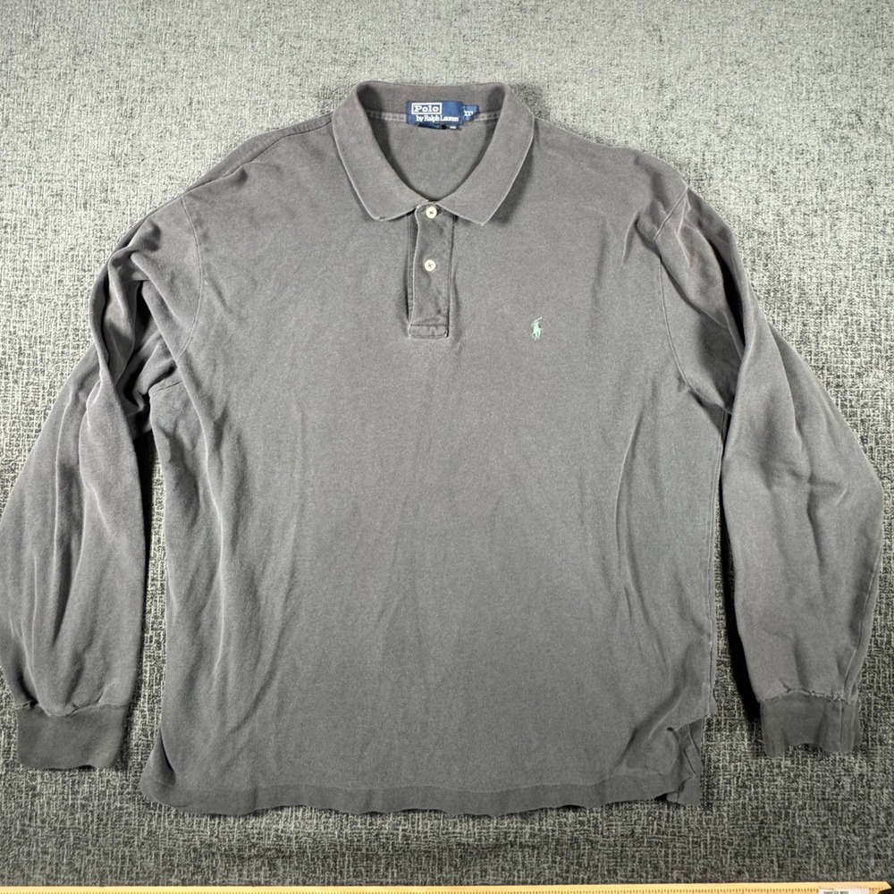 Polo Ralph Lauren Mens XXL Long Sleeve‎ Pique Polo Shirt Faded Black Grey Pony